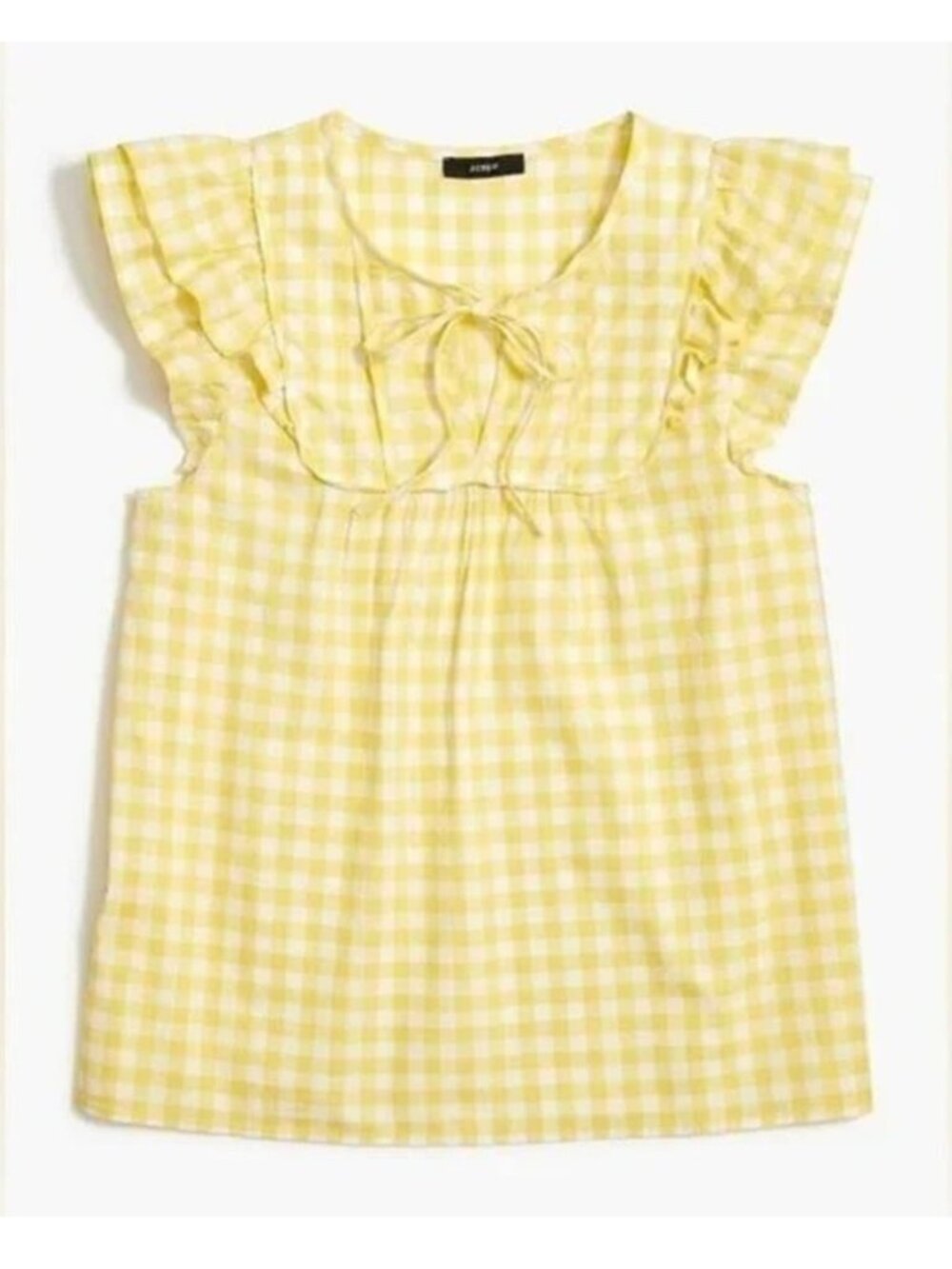 J Crew Gingham flutter top with bib trim yellow white 100% cotton size XXL